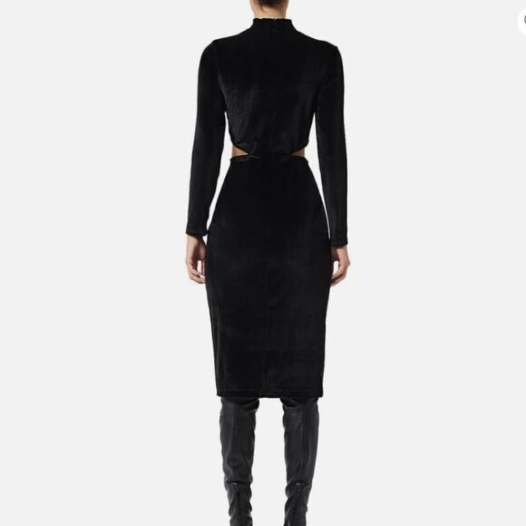 French Connection Womens Sula Black Velvet Cut-Out Semi-Formal Midi Dress - Picture 3 of 15